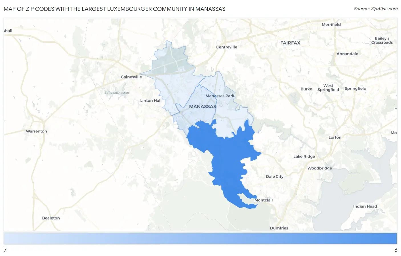 Zip Codes with the Largest Luxembourger Community in Manassas Map
