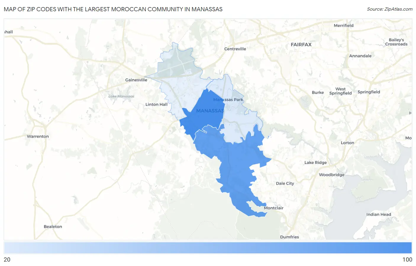 Zip Codes with the Largest Moroccan Community in Manassas Map