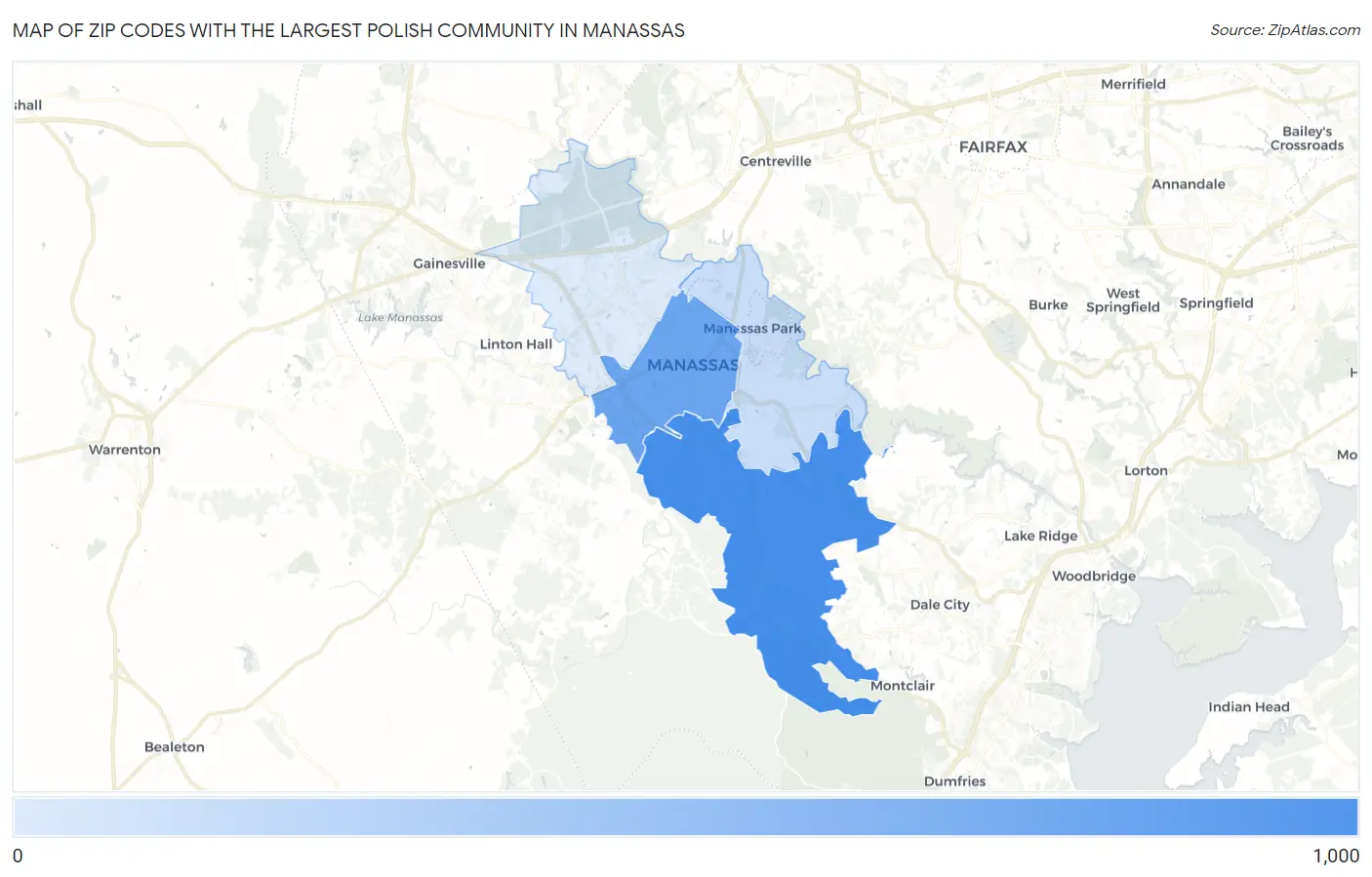 Zip Codes with the Largest Polish Community in Manassas Map