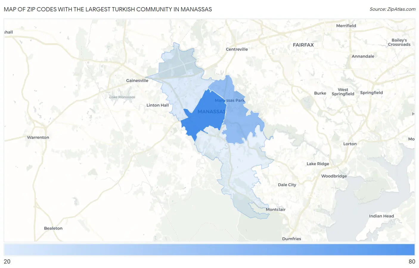 Zip Codes with the Largest Turkish Community in Manassas Map