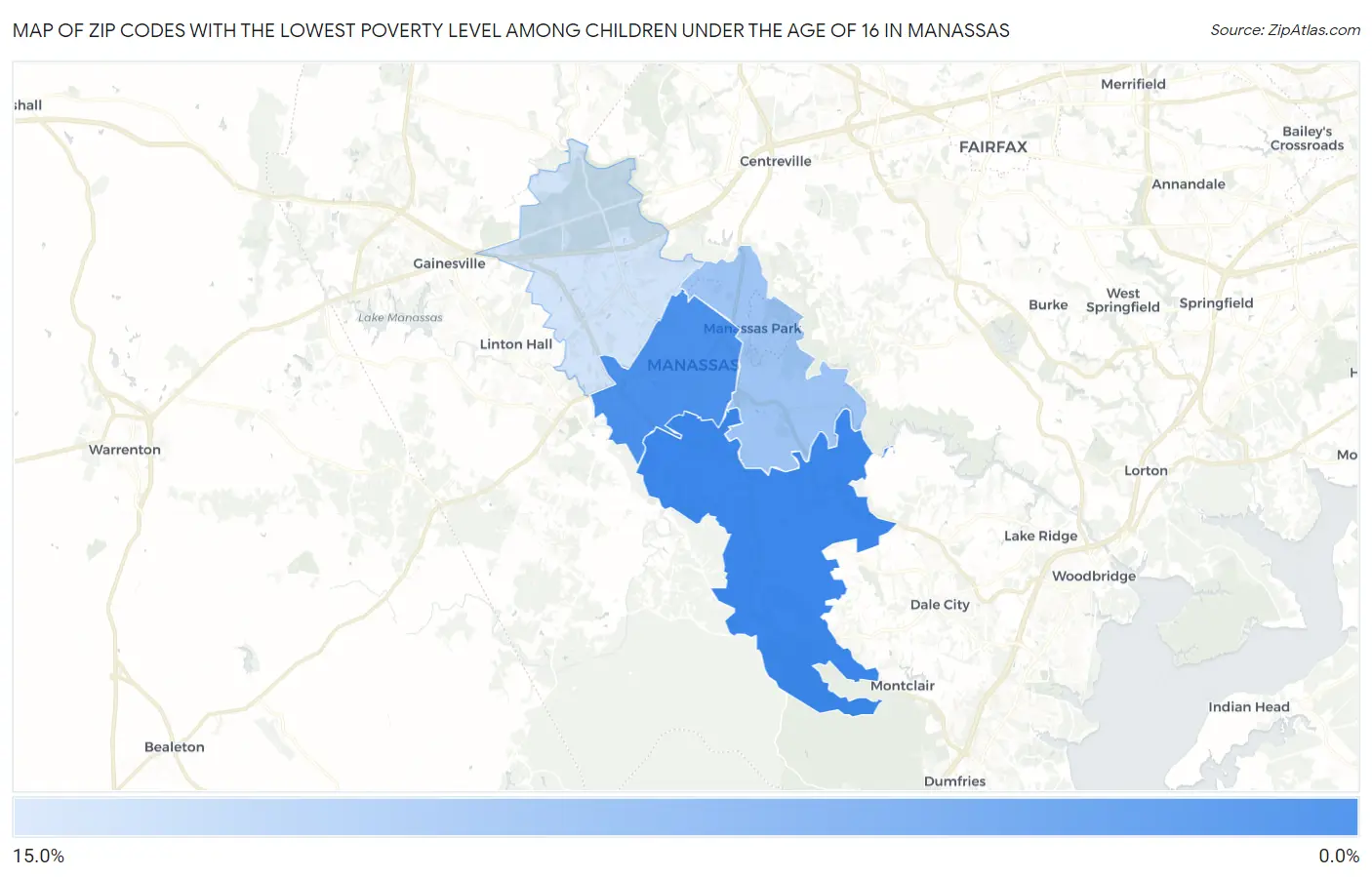 Zip Codes with the Lowest Poverty Level Among Children Under the Age of 16 in Manassas Map