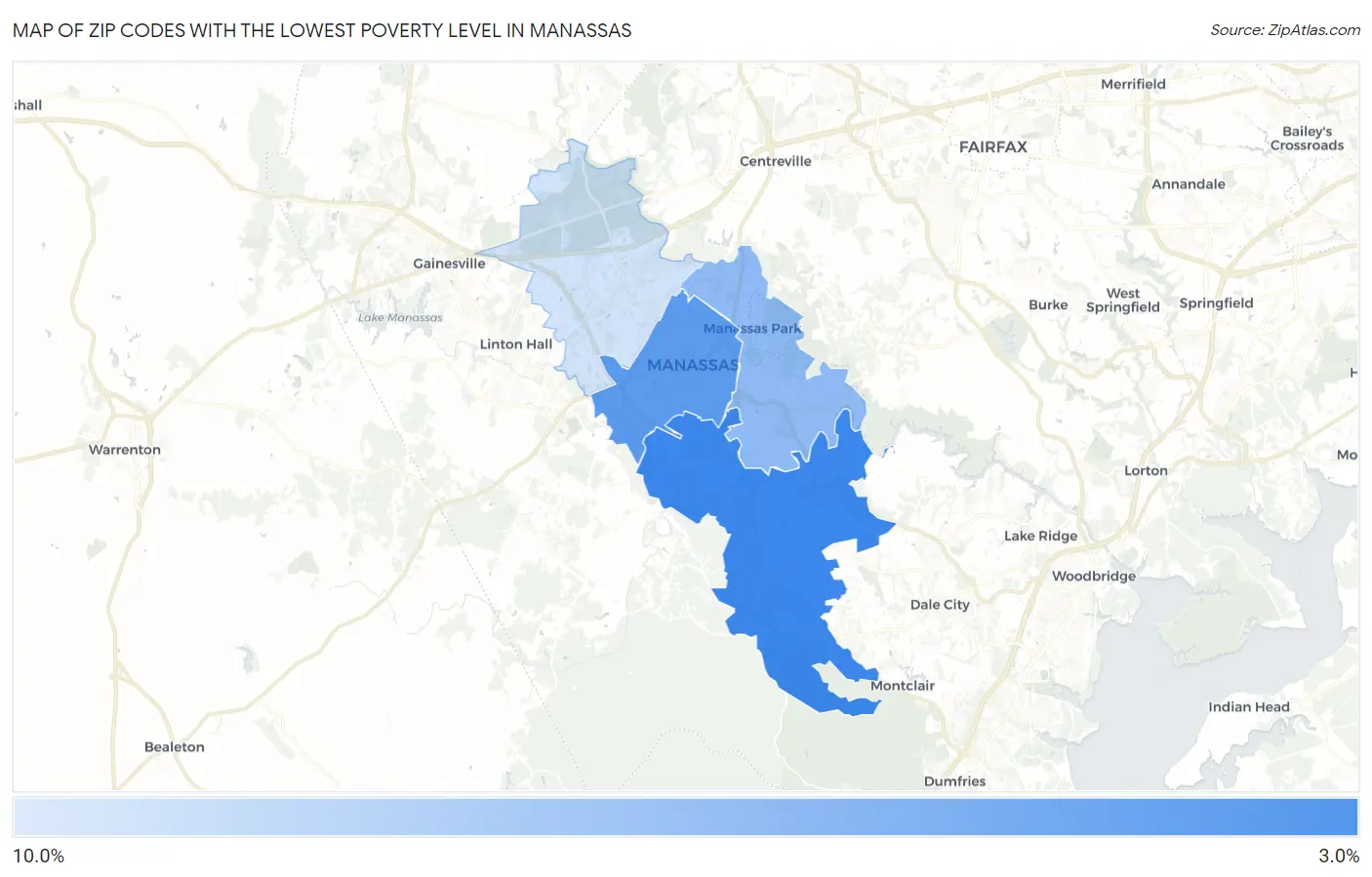 Zip Codes with the Lowest Poverty Level in Manassas Map