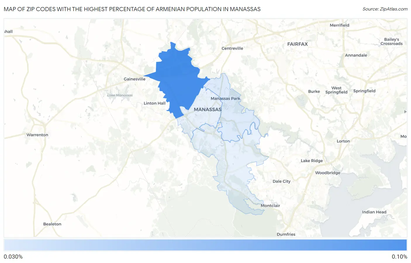 Zip Codes with the Highest Percentage of Armenian Population in Manassas Map