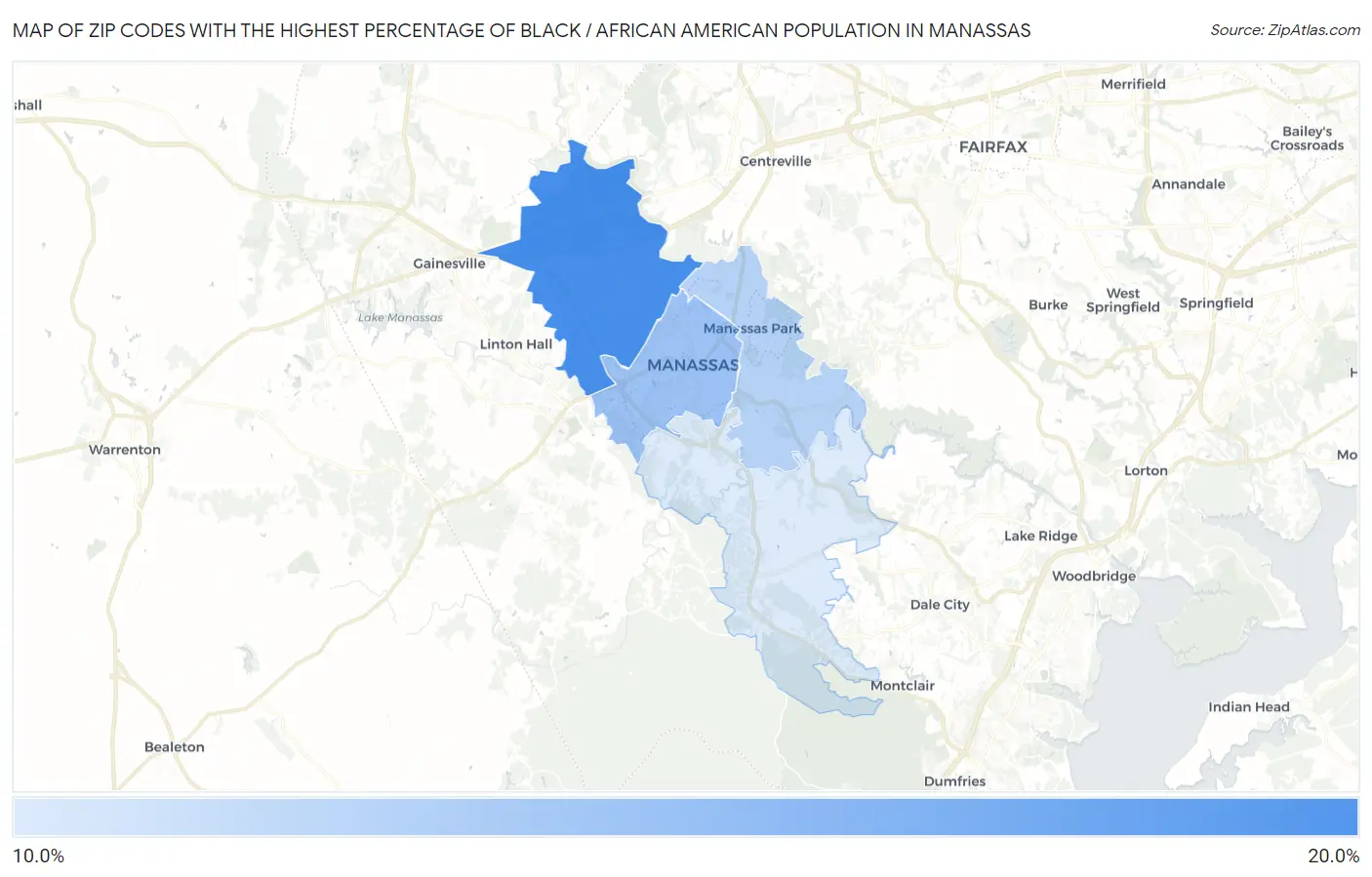 Zip Codes with the Highest Percentage of Black / African American Population in Manassas Map