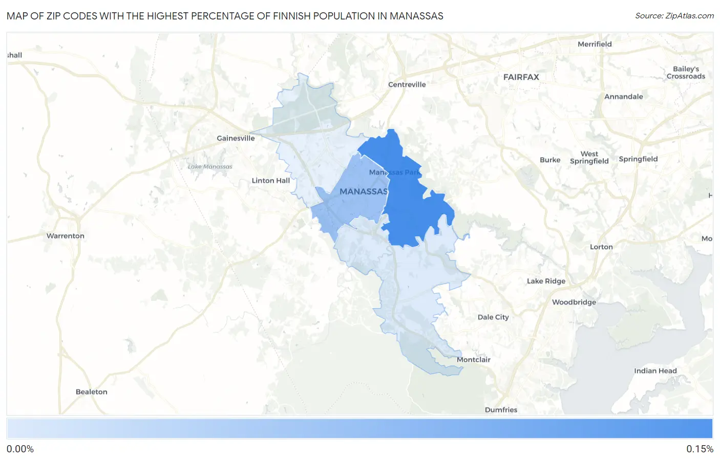 Zip Codes with the Highest Percentage of Finnish Population in Manassas Map