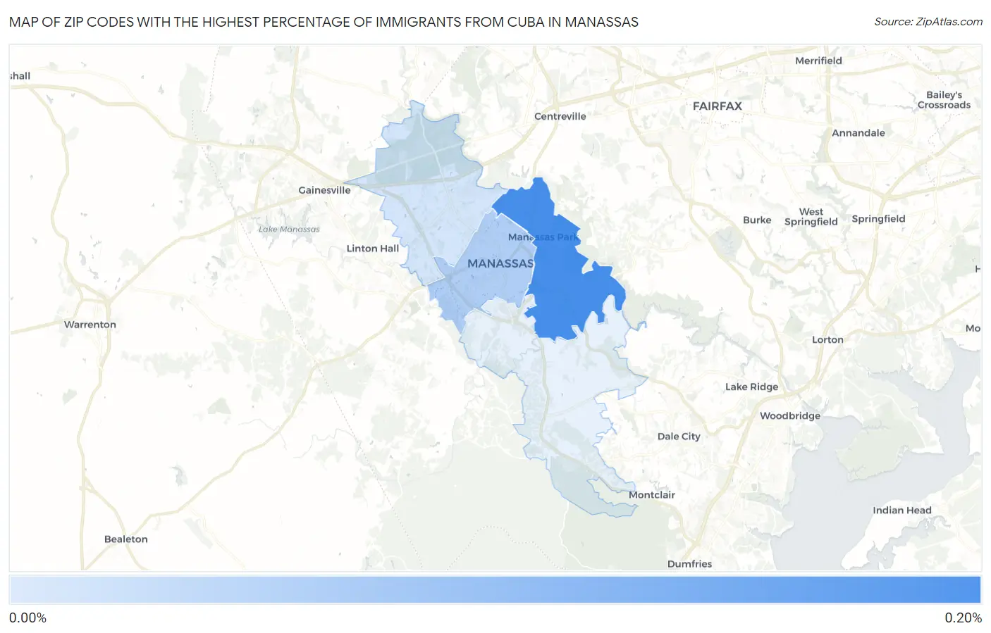 Zip Codes with the Highest Percentage of Immigrants from Cuba in Manassas Map
