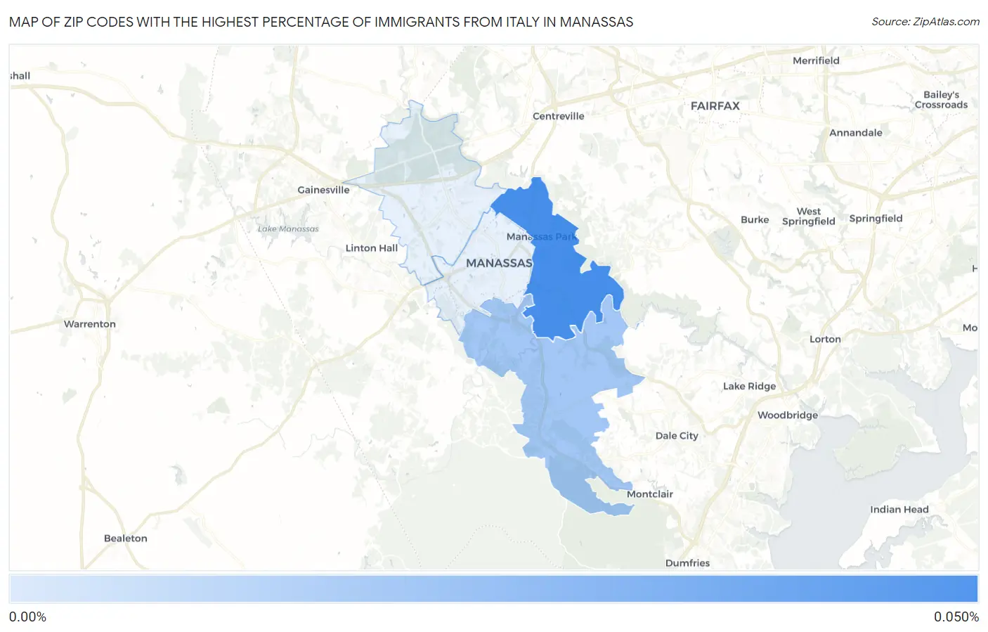 Zip Codes with the Highest Percentage of Immigrants from Italy in Manassas Map