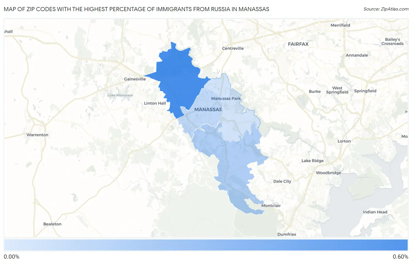 Zip Codes with the Highest Percentage of Immigrants from Russia in Manassas Map