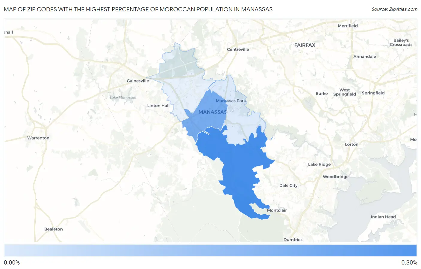 Zip Codes with the Highest Percentage of Moroccan Population in Manassas Map