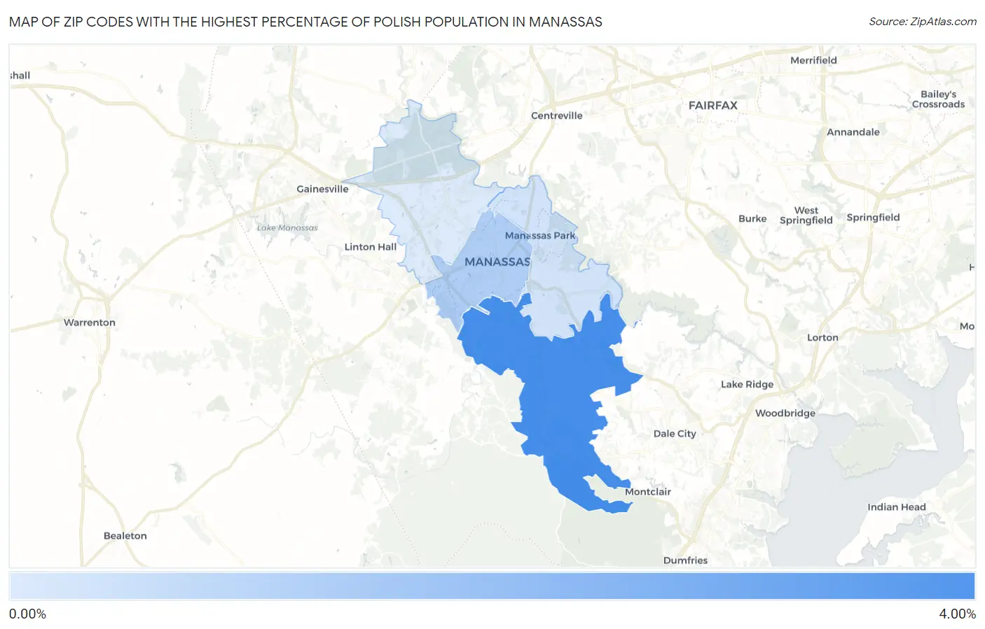 Zip Codes with the Highest Percentage of Polish Population in Manassas Map
