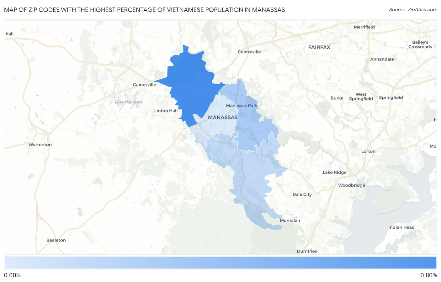 Zip Codes with the Highest Percentage of Vietnamese Population in Manassas Map