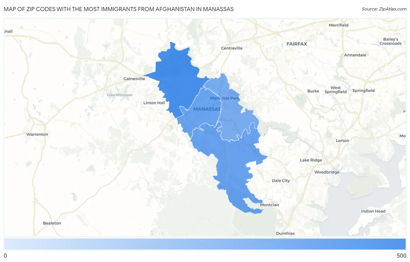 Zip Codes with the Most Immigrants from Afghanistan in Manassas Map