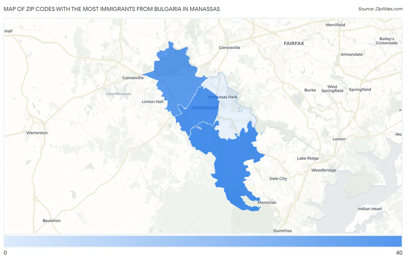 Zip Codes with the Most Immigrants from Bulgaria in Manassas Map