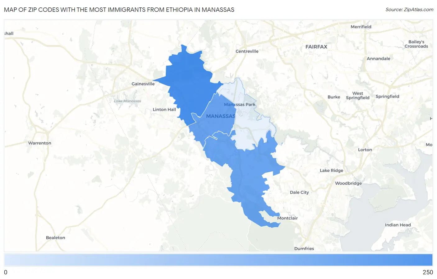 Zip Codes with the Most Immigrants from Ethiopia in Manassas Map