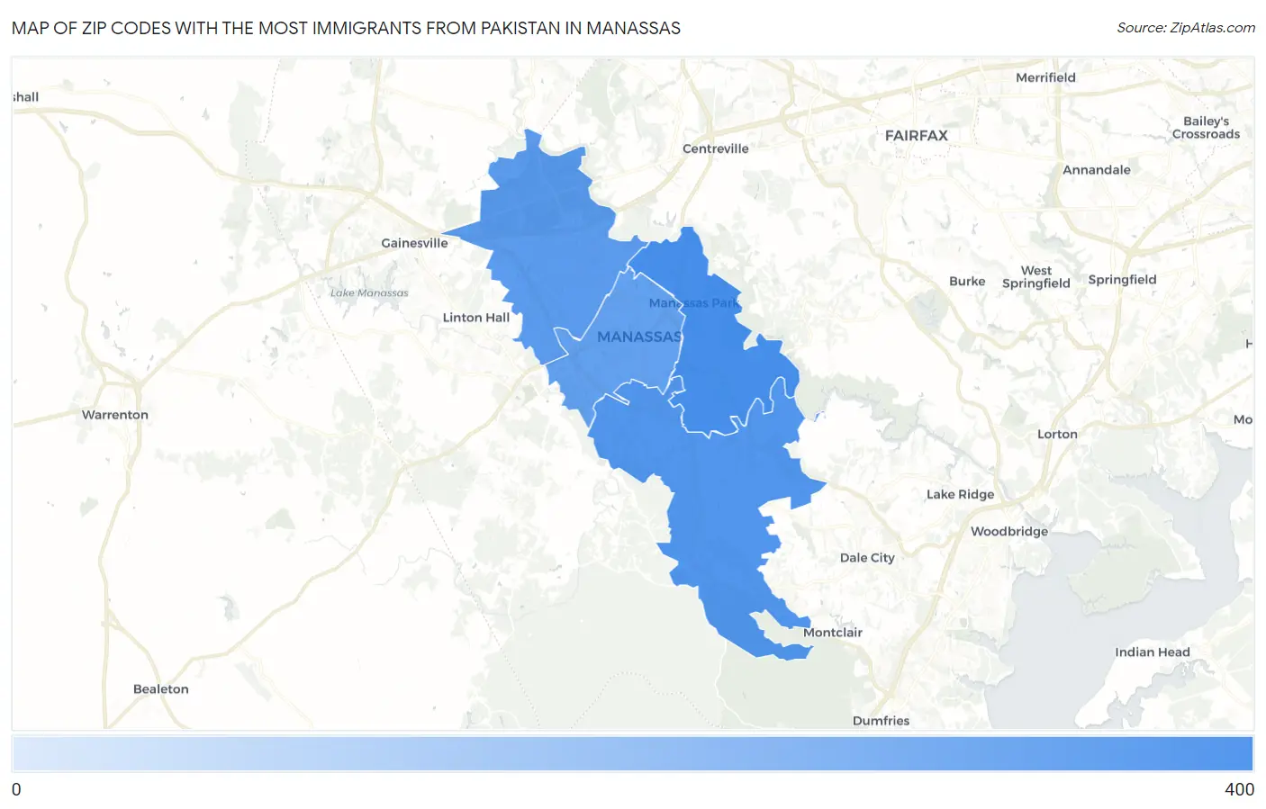 Zip Codes with the Most Immigrants from Pakistan in Manassas Map