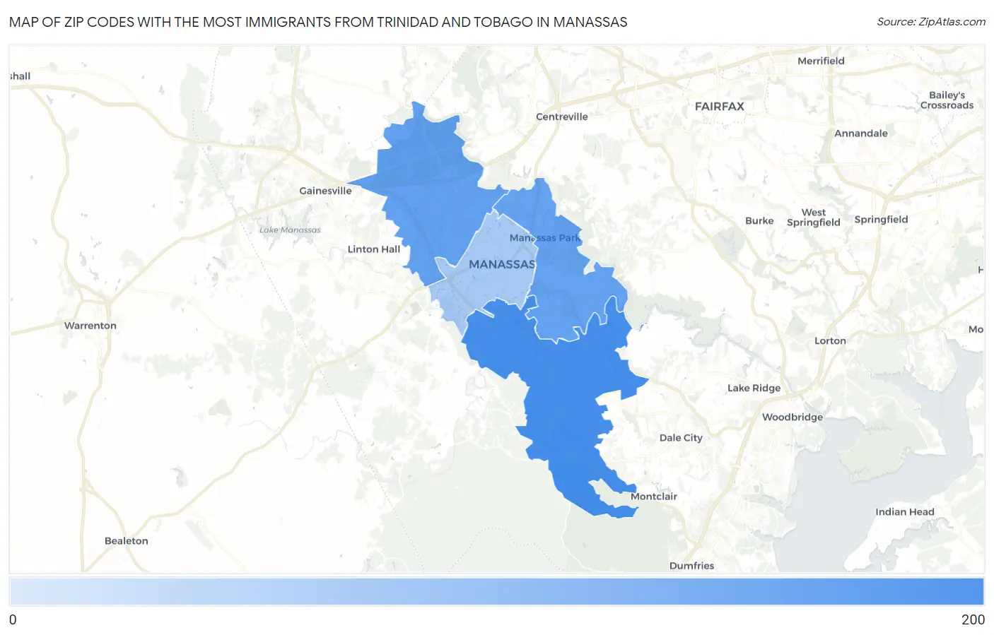 Zip Codes with the Most Immigrants from Trinidad and Tobago in Manassas Map
