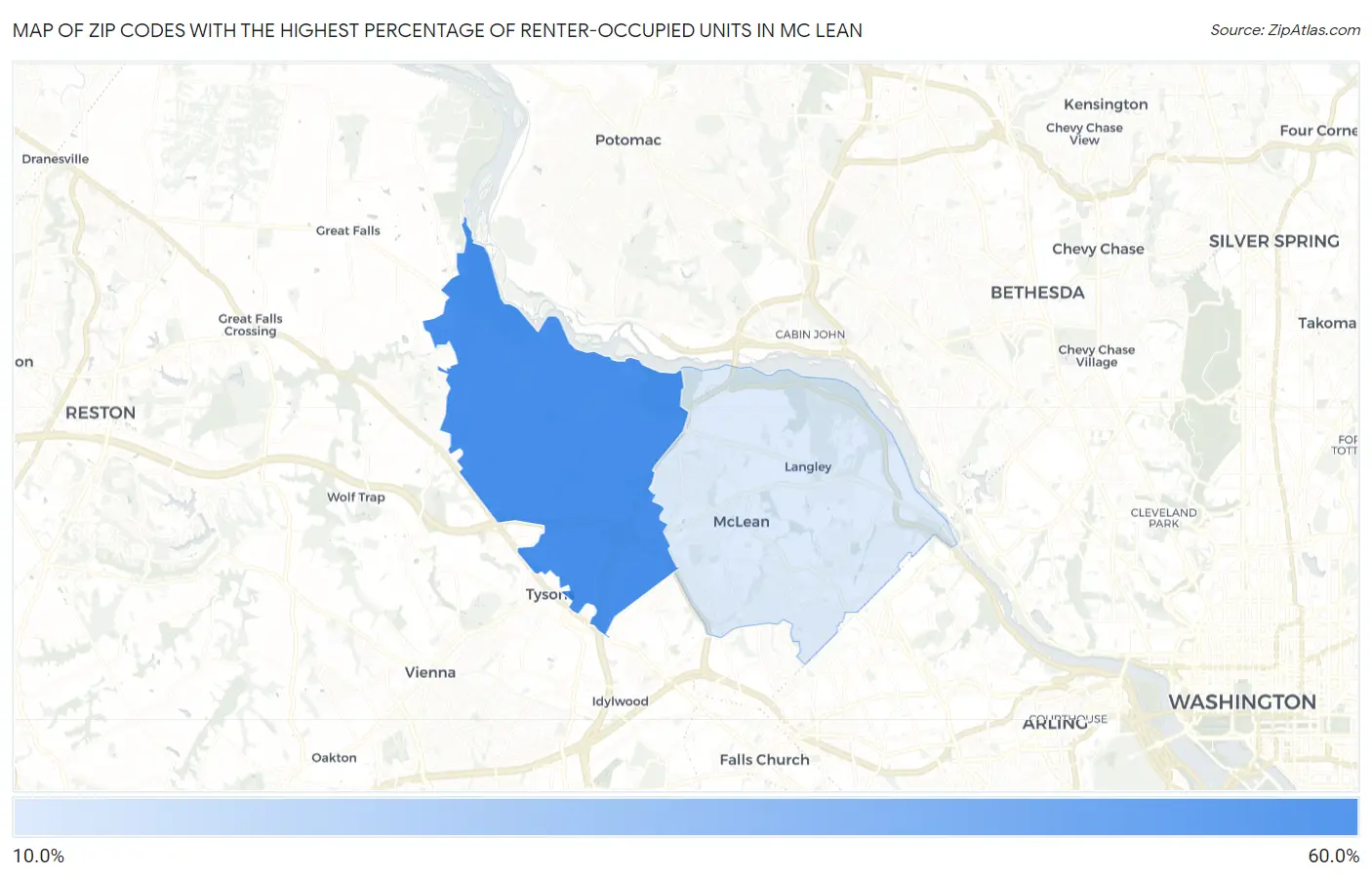 Zip Codes with the Highest Percentage of Renter-Occupied Units in Mc Lean Map