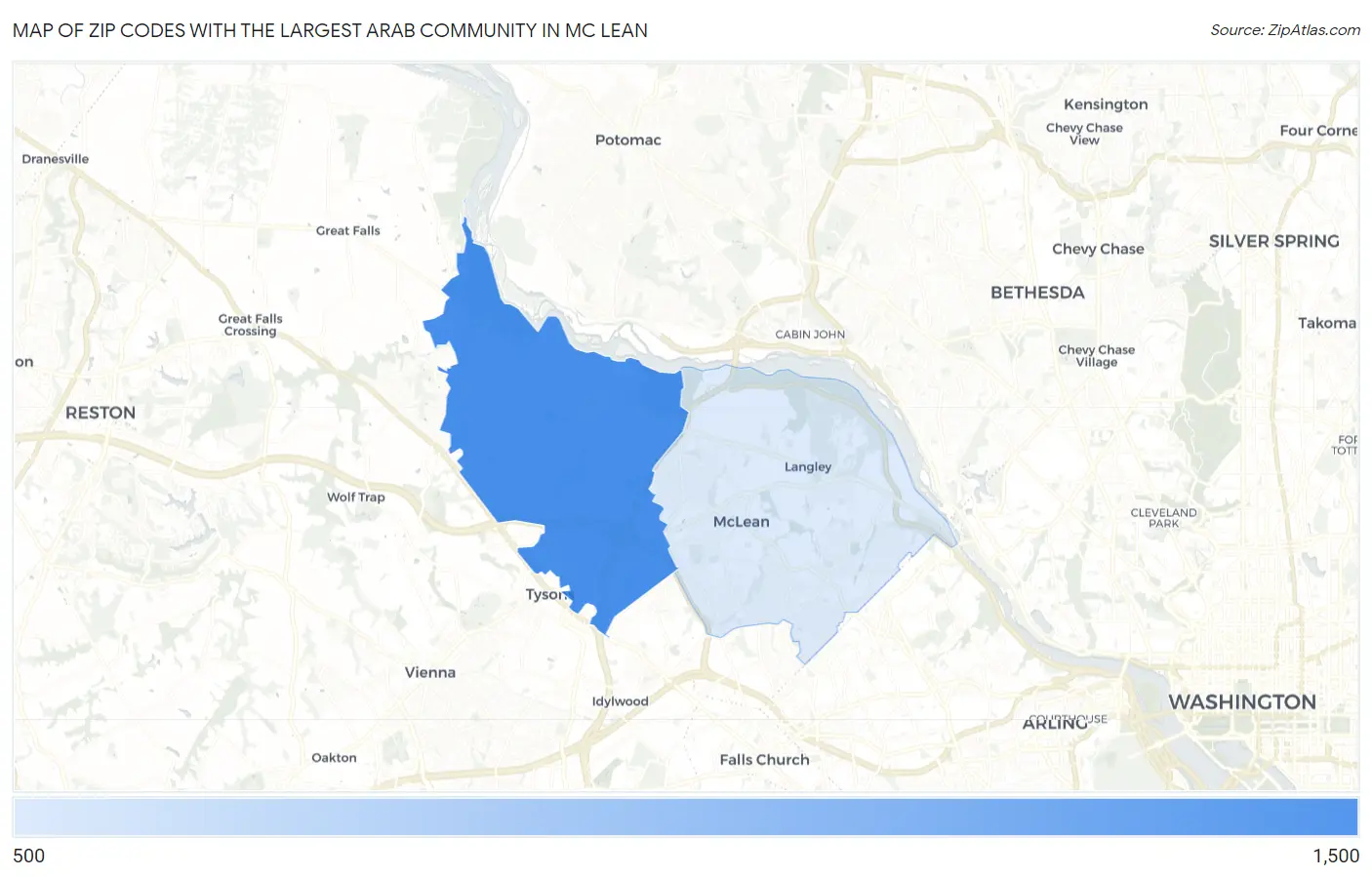 Zip Codes with the Largest Arab Community in Mc Lean Map