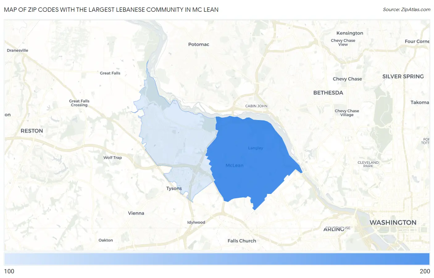Zip Codes with the Largest Lebanese Community in Mc Lean Map
