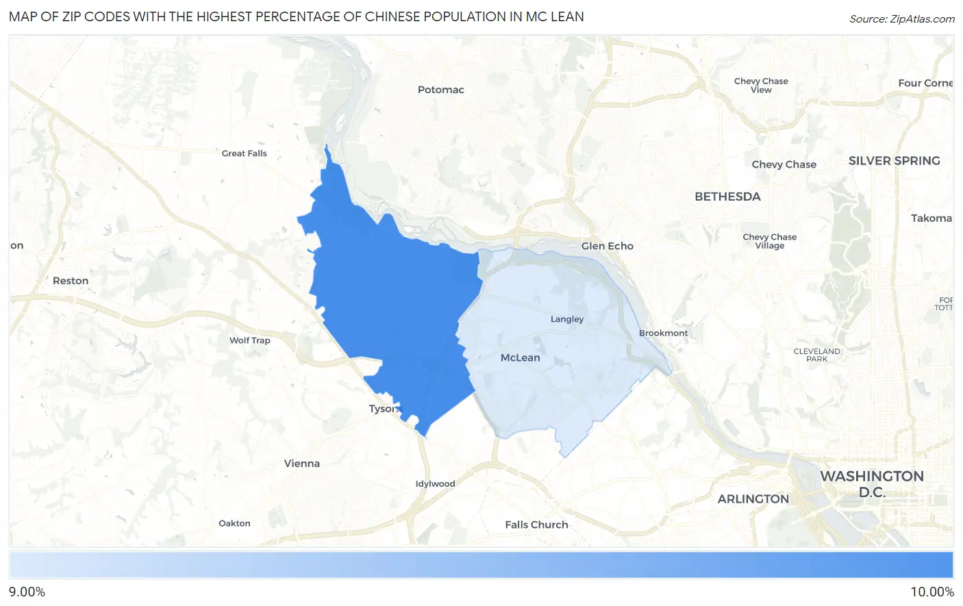 Zip Codes with the Highest Percentage of Chinese Population in Mc Lean Map