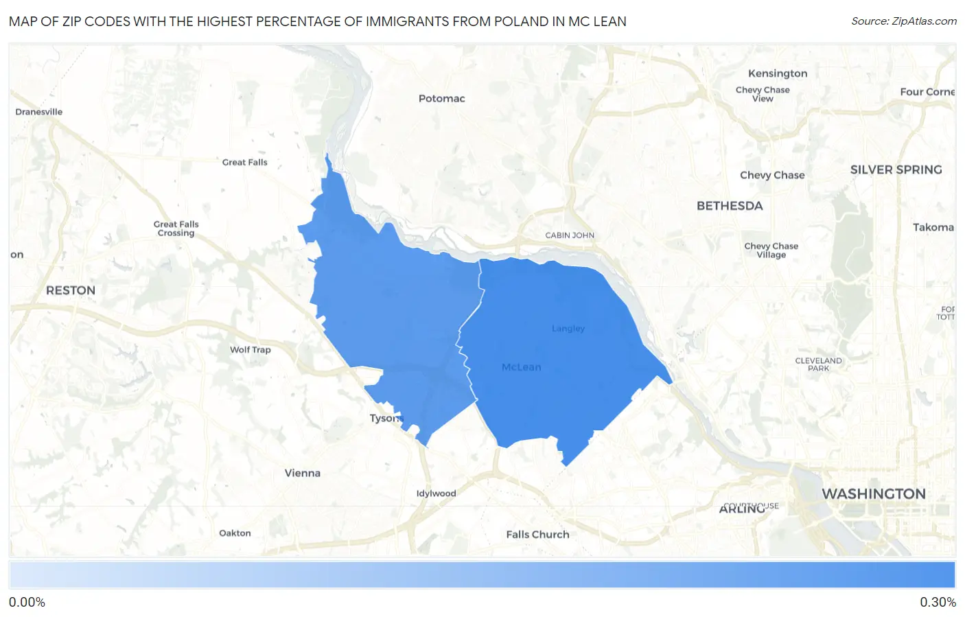 Zip Codes with the Highest Percentage of Immigrants from Poland in Mc Lean Map