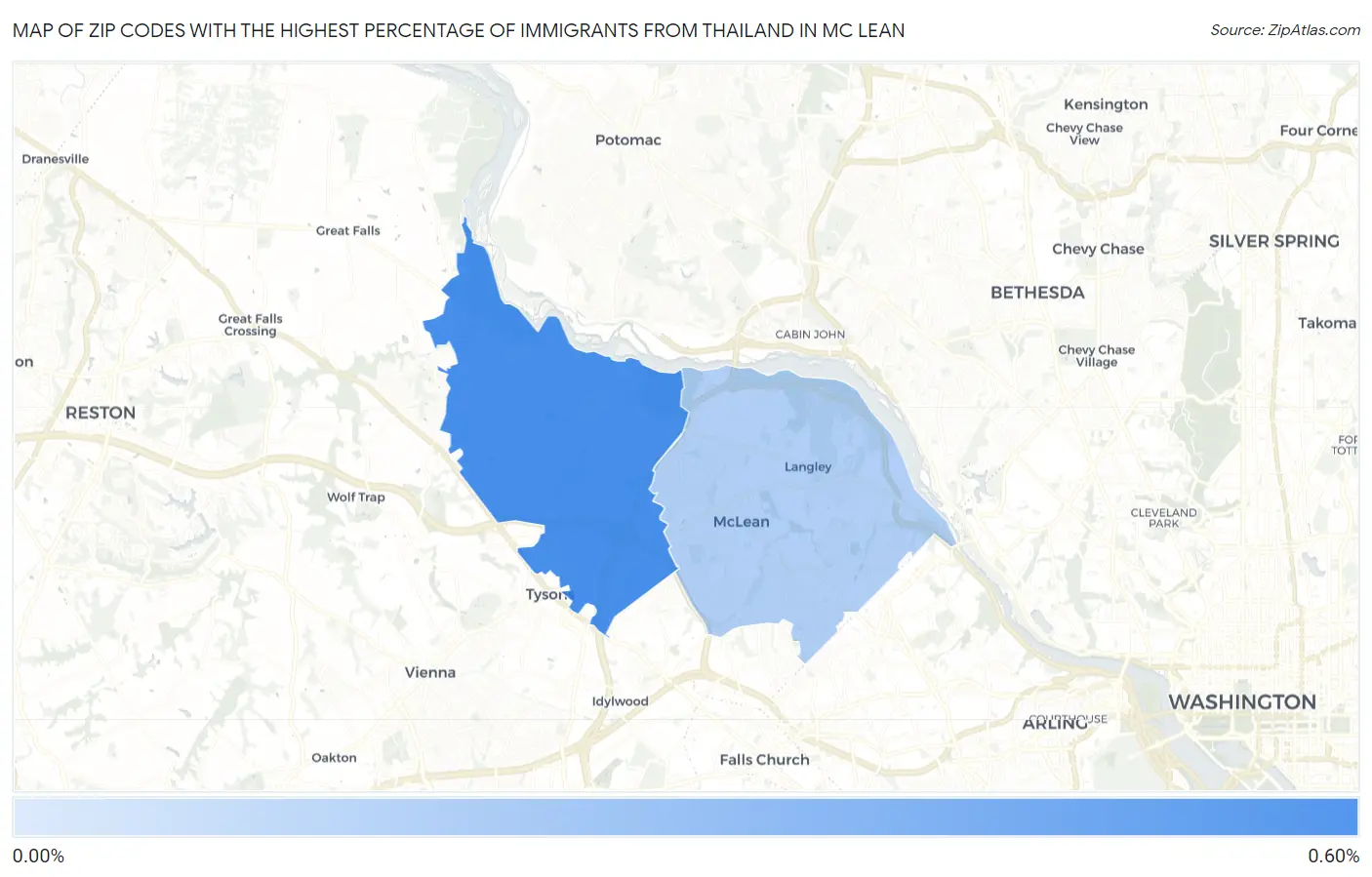 Zip Codes with the Highest Percentage of Immigrants from Thailand in Mc Lean Map