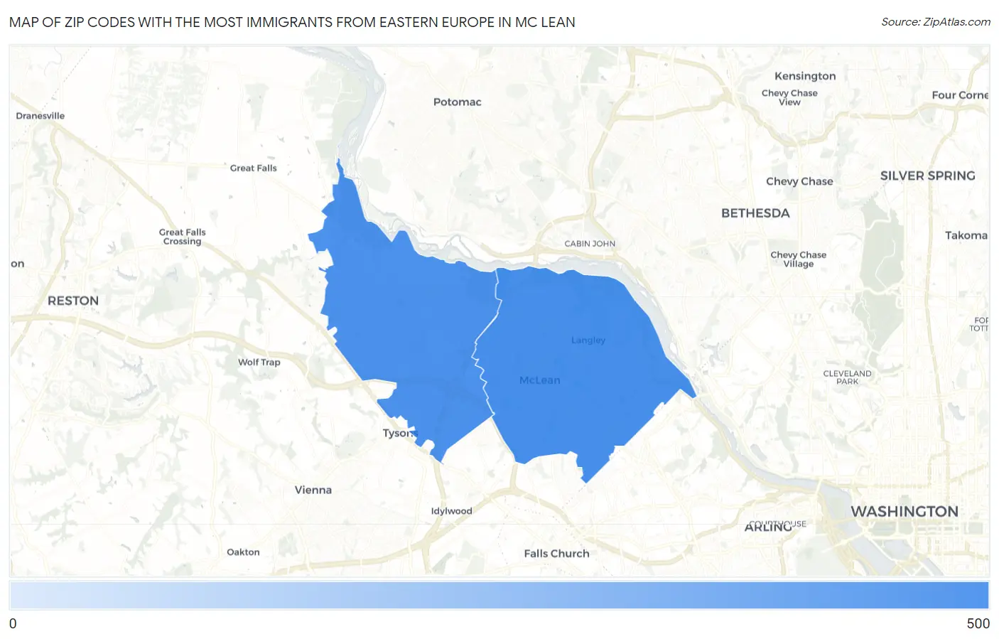 Zip Codes with the Most Immigrants from Eastern Europe in Mc Lean Map
