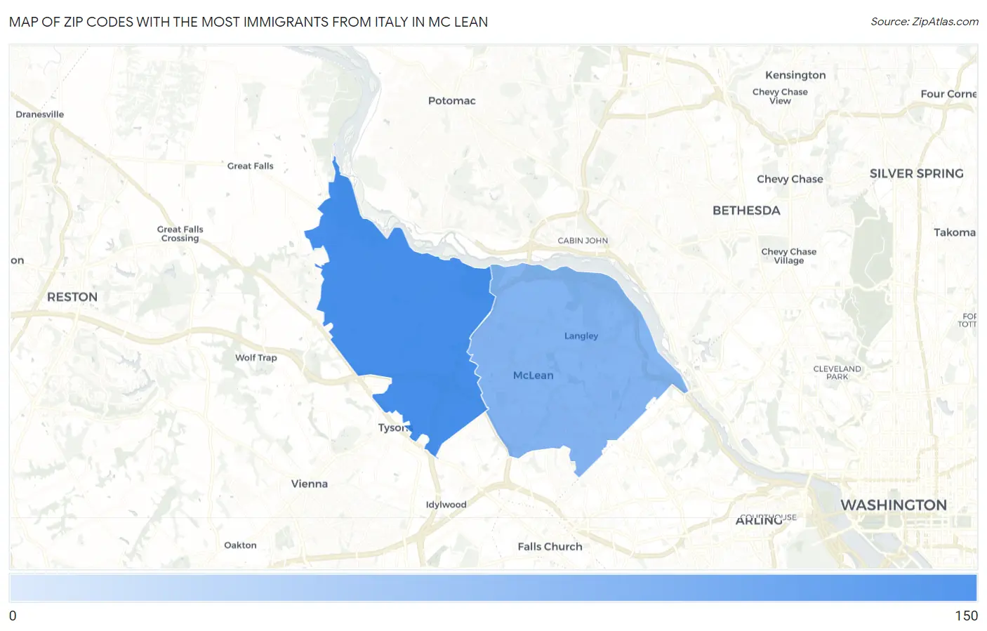Zip Codes with the Most Immigrants from Italy in Mc Lean Map