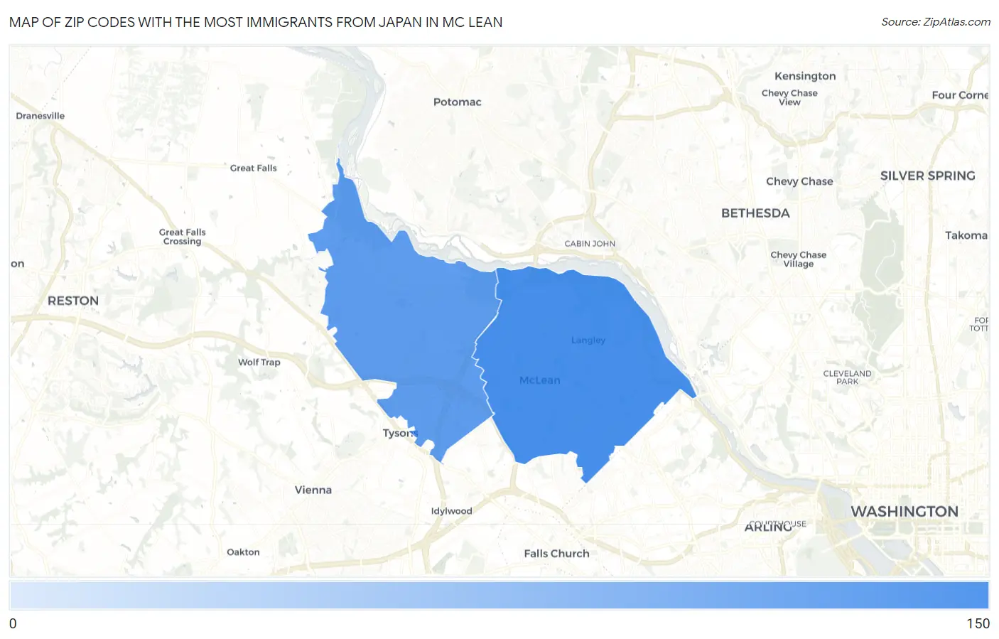 Zip Codes with the Most Immigrants from Japan in Mc Lean Map