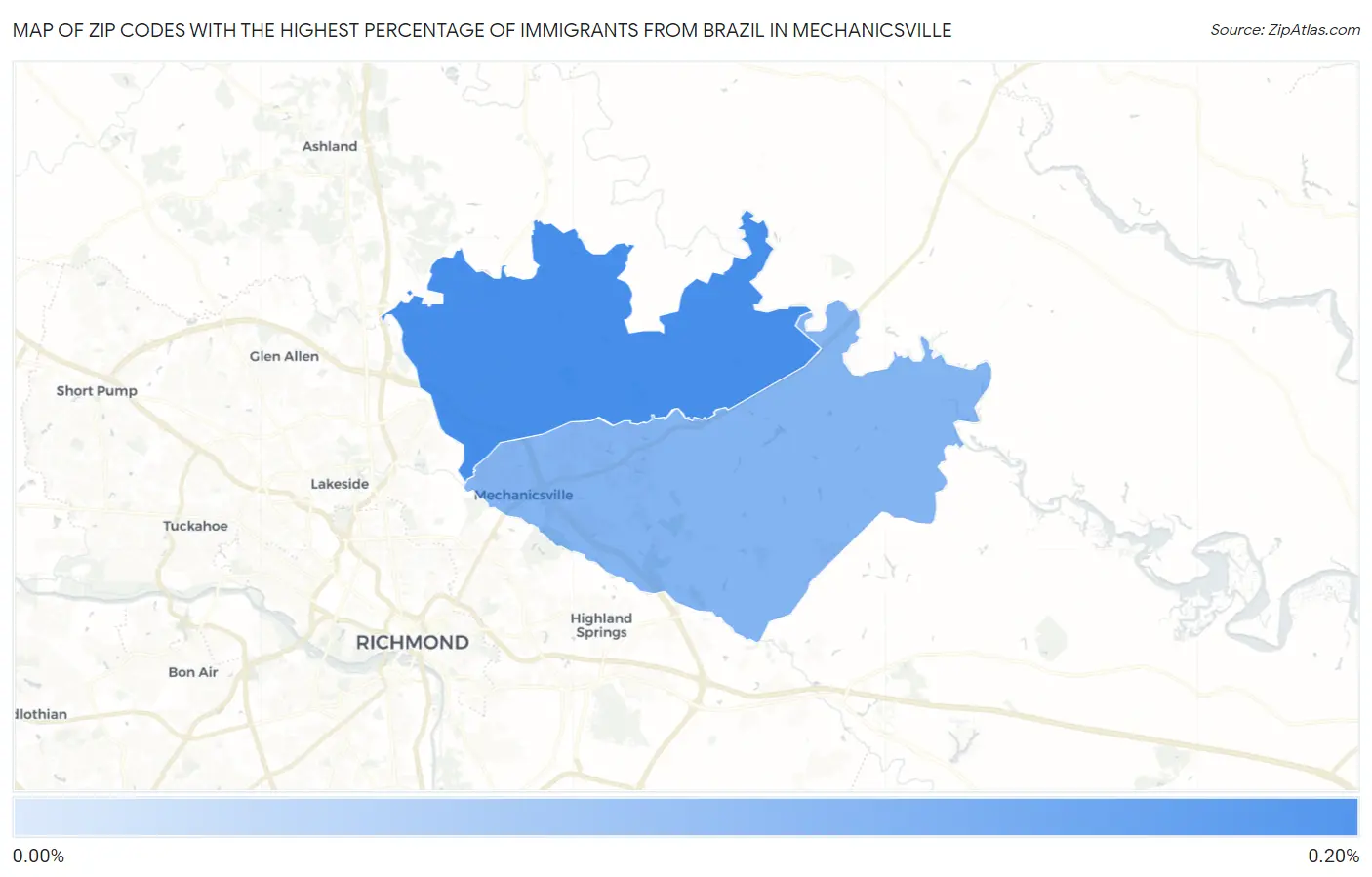 Zip Codes with the Highest Percentage of Immigrants from Brazil in Mechanicsville Map