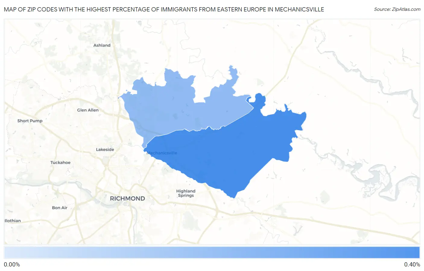 Zip Codes with the Highest Percentage of Immigrants from Eastern Europe in Mechanicsville Map