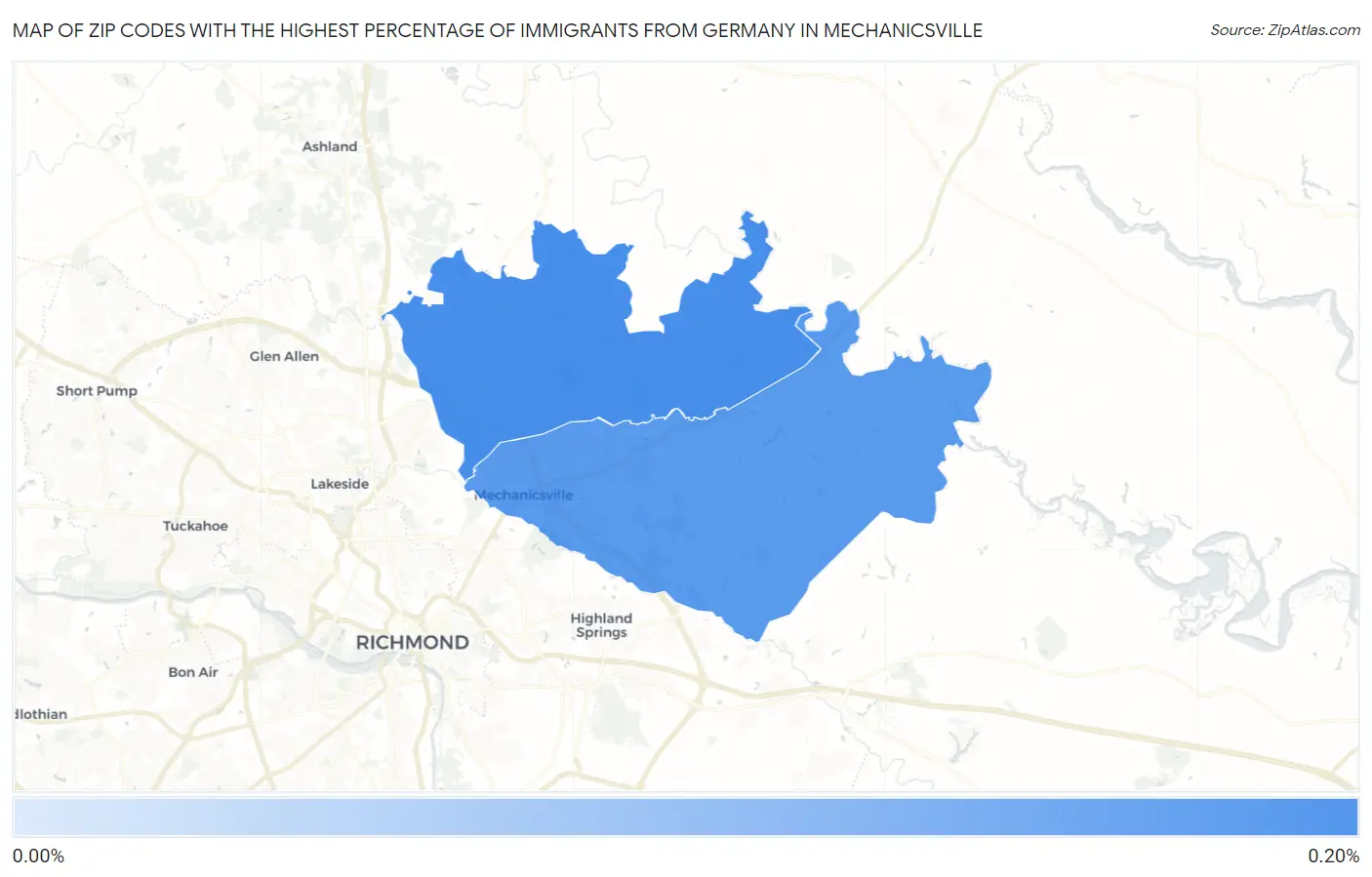Zip Codes with the Highest Percentage of Immigrants from Germany in Mechanicsville Map