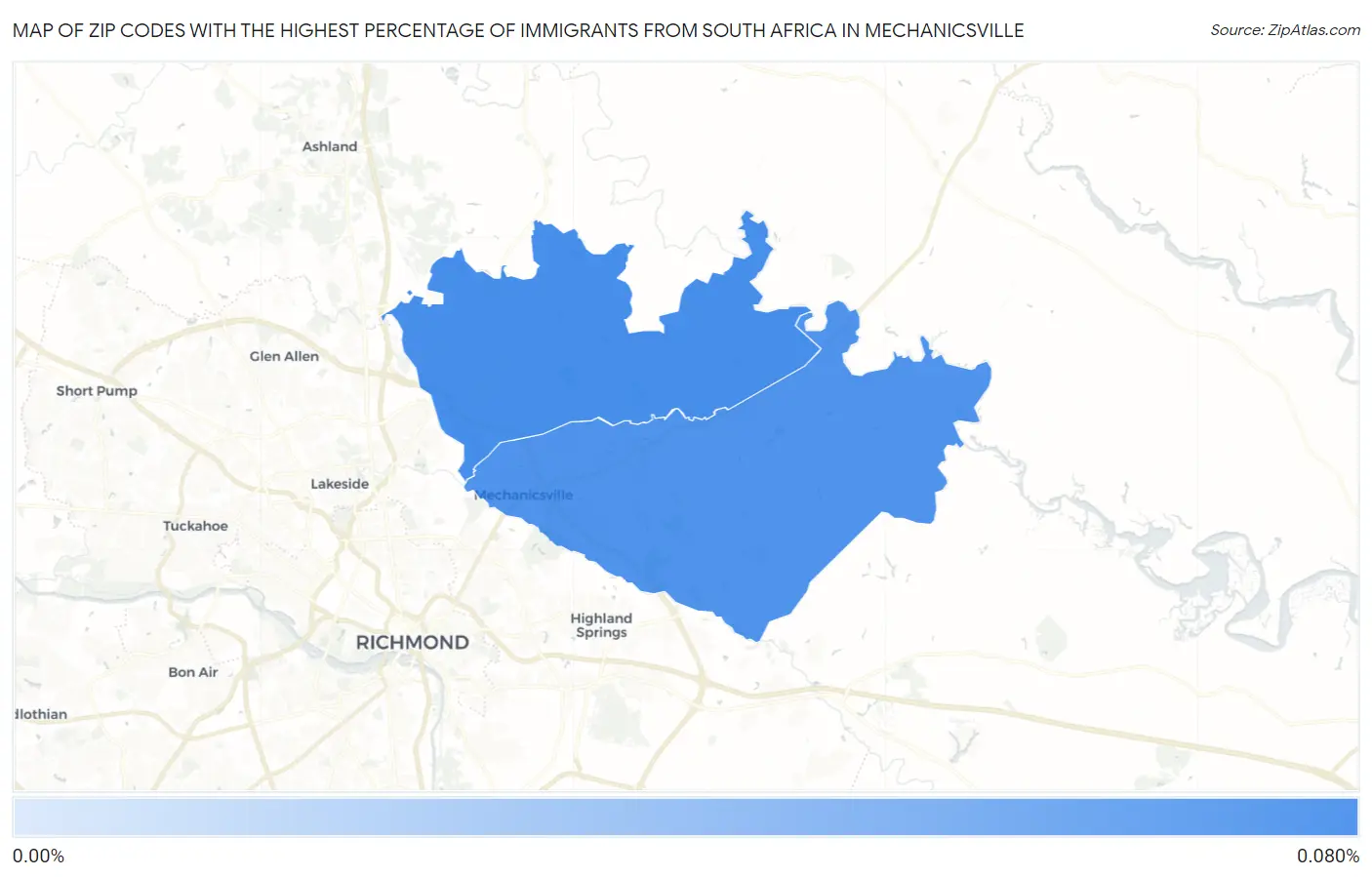 Zip Codes with the Highest Percentage of Immigrants from South Africa in Mechanicsville Map