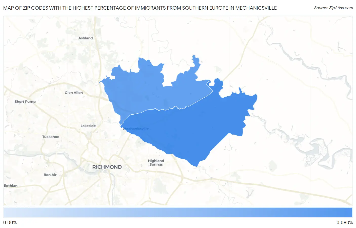 Zip Codes with the Highest Percentage of Immigrants from Southern Europe in Mechanicsville Map