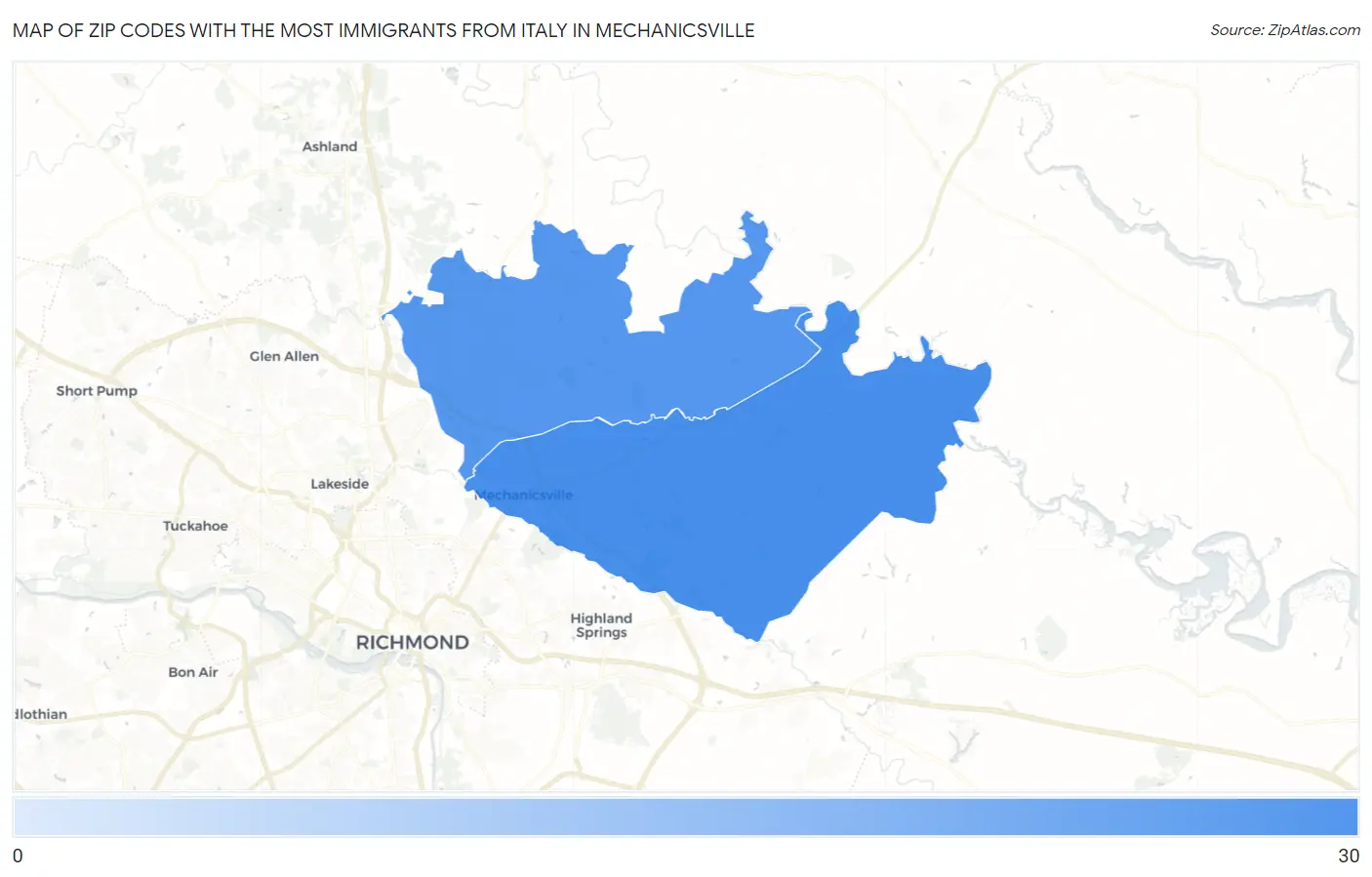 Zip Codes with the Most Immigrants from Italy in Mechanicsville Map