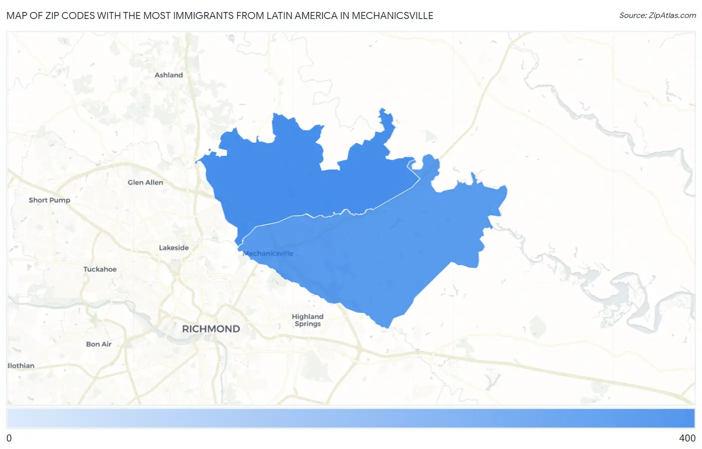 Zip Codes with the Most Immigrants from Latin America in Mechanicsville Map