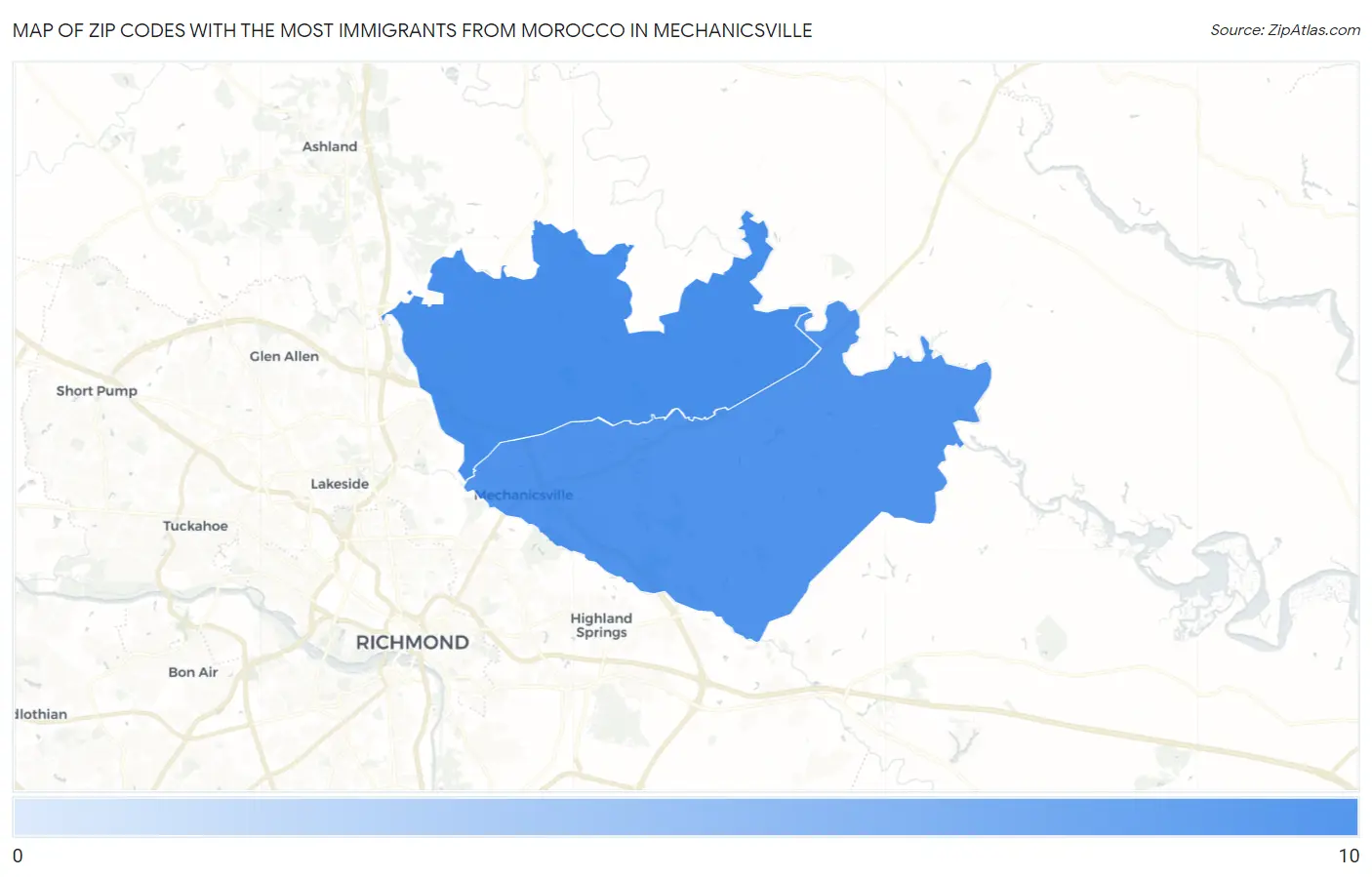 Zip Codes with the Most Immigrants from Morocco in Mechanicsville Map