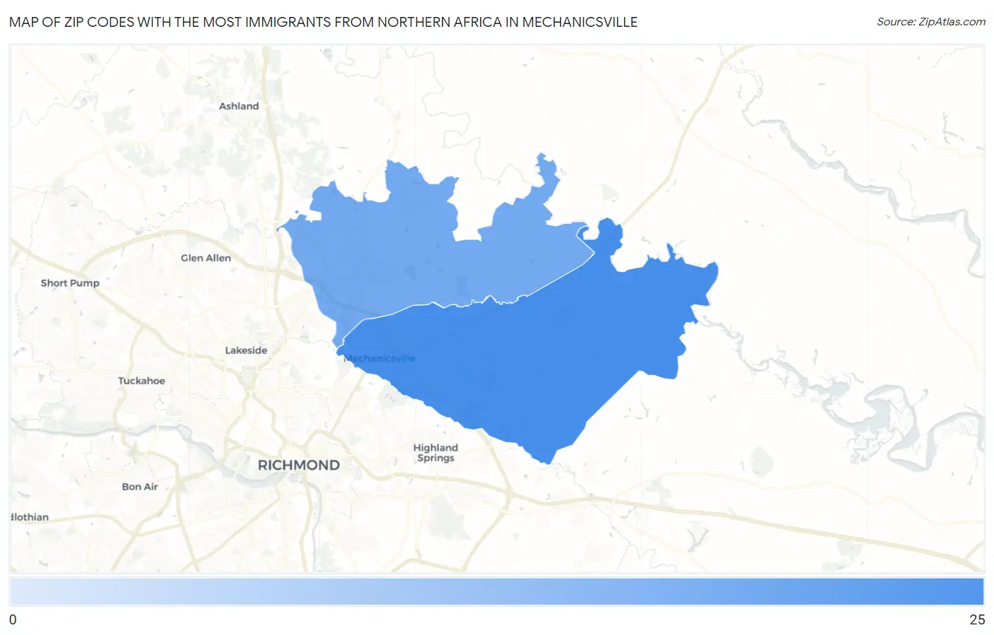 Zip Codes with the Most Immigrants from Northern Africa in Mechanicsville Map