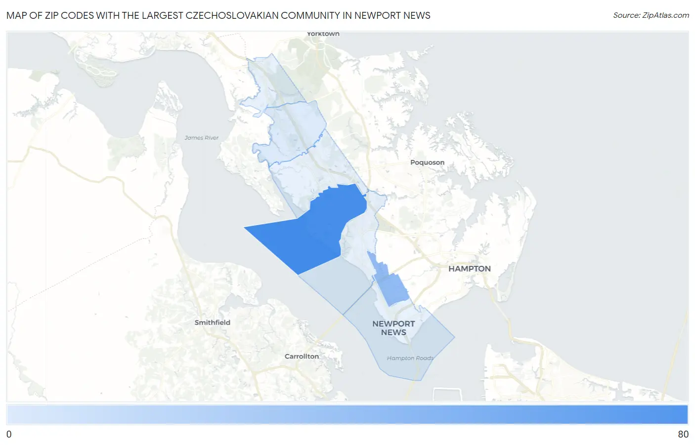 Zip Codes with the Largest Czechoslovakian Community in Newport News Map