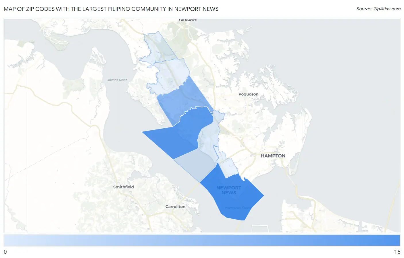 Zip Codes with the Largest Filipino Community in Newport News Map