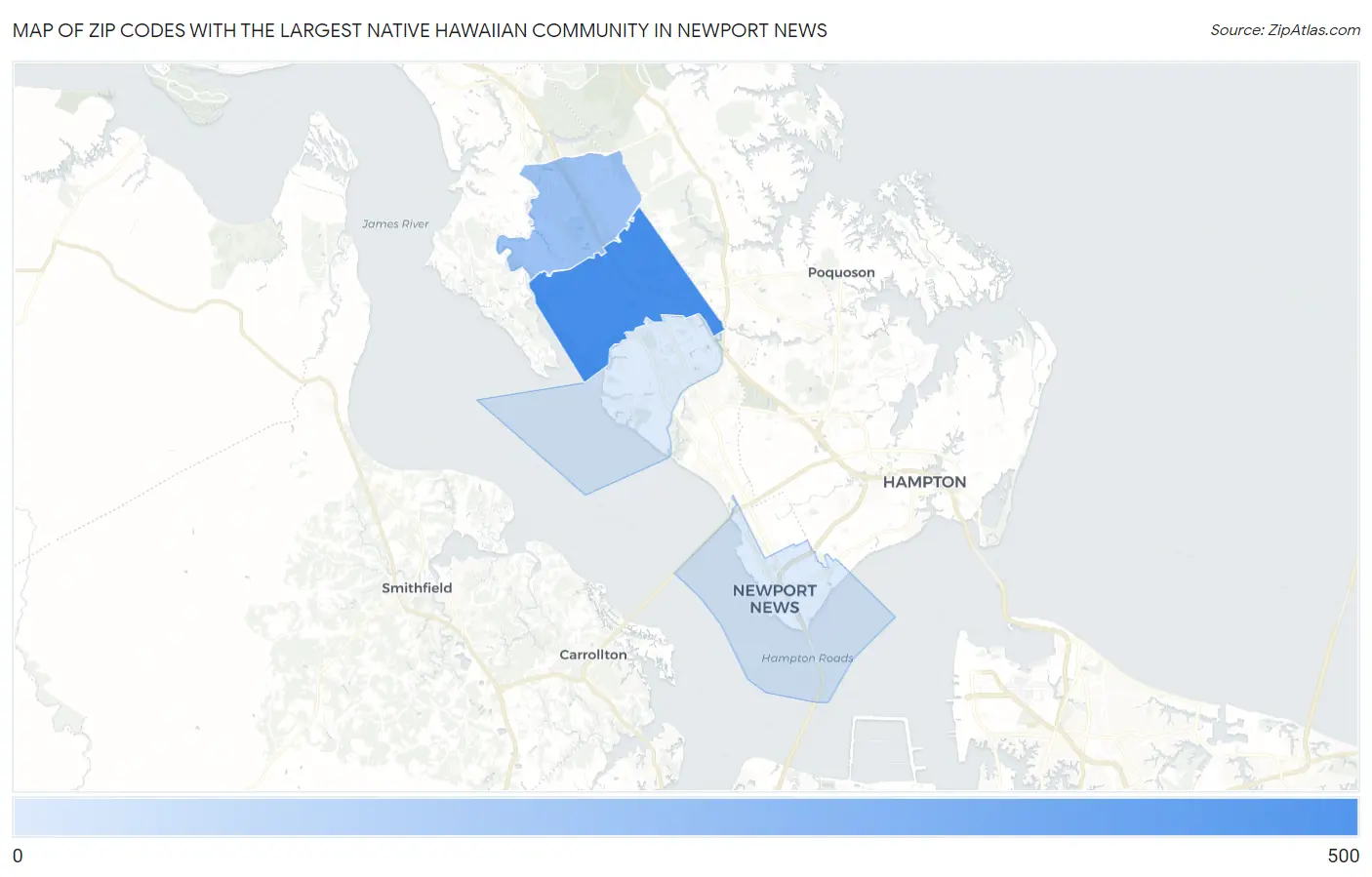 Zip Codes with the Largest Native Hawaiian Community in Newport News Map