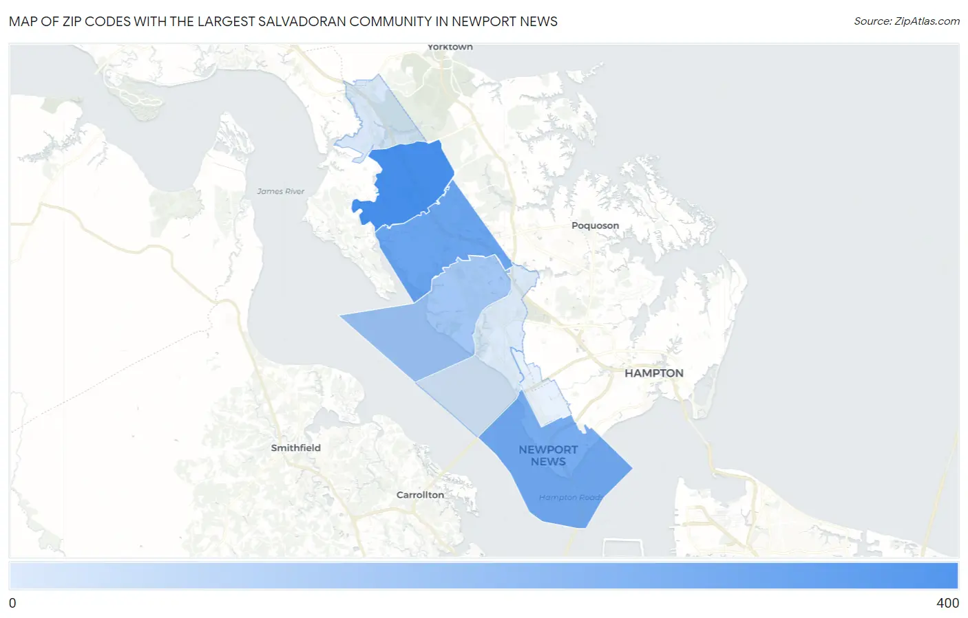 Zip Codes with the Largest Salvadoran Community in Newport News Map