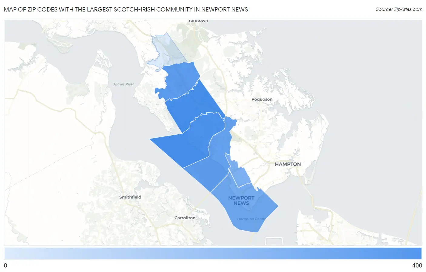 Zip Codes with the Largest Scotch-Irish Community in Newport News Map