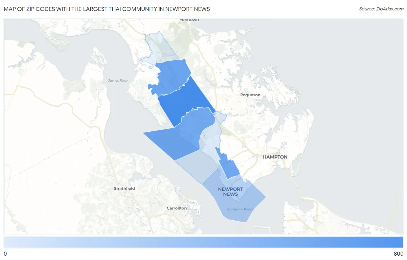 Zip Codes with the Largest Thai Community in Newport News Map
