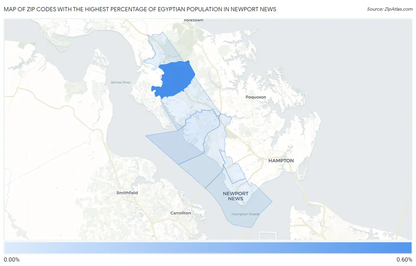 Zip Codes with the Highest Percentage of Egyptian Population in Newport News Map