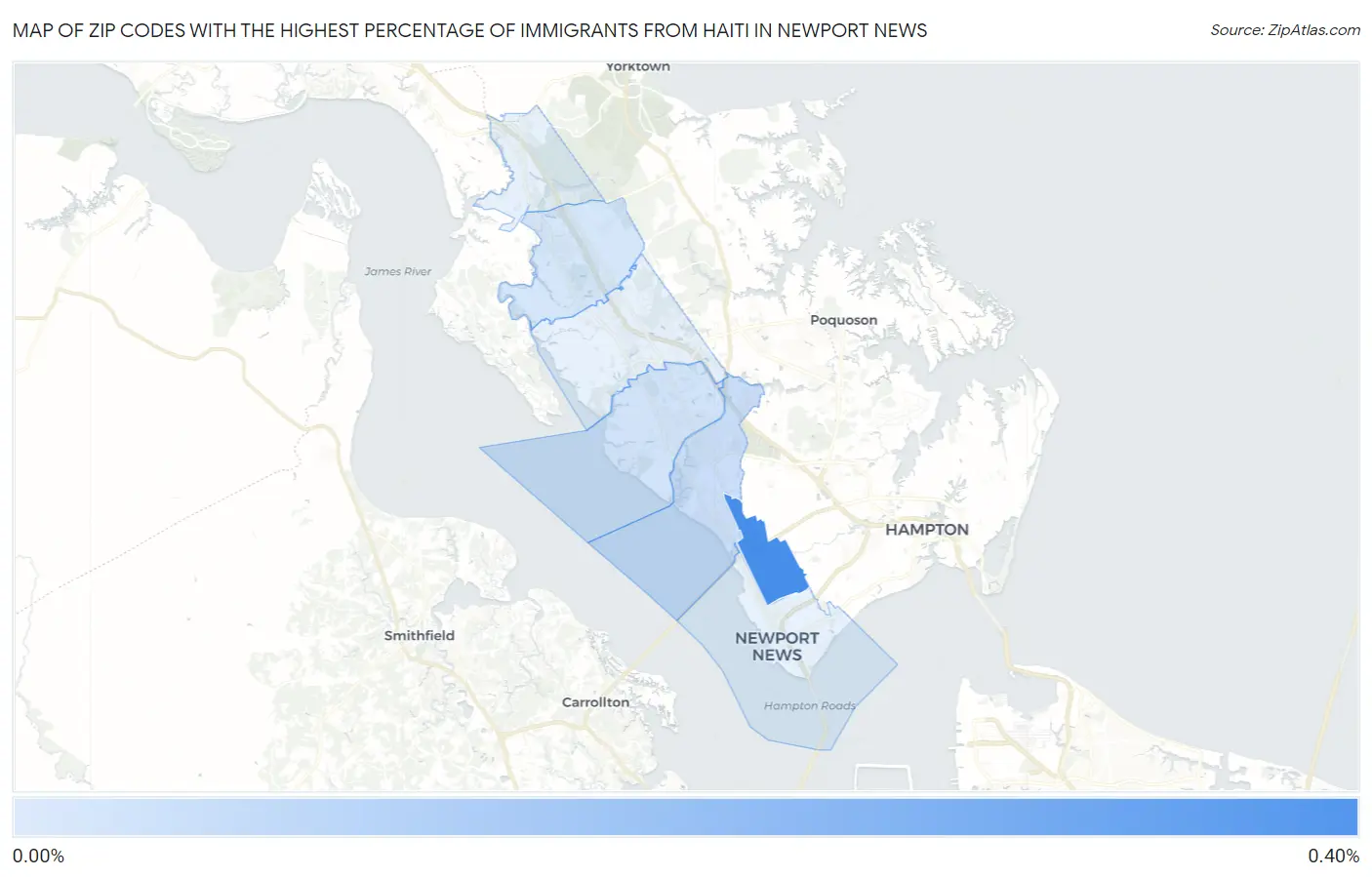 Zip Codes with the Highest Percentage of Immigrants from Haiti in Newport News Map