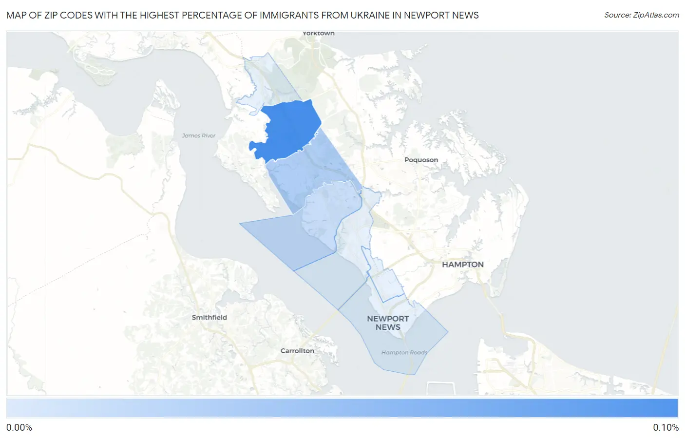 Zip Codes with the Highest Percentage of Immigrants from Ukraine in Newport News Map