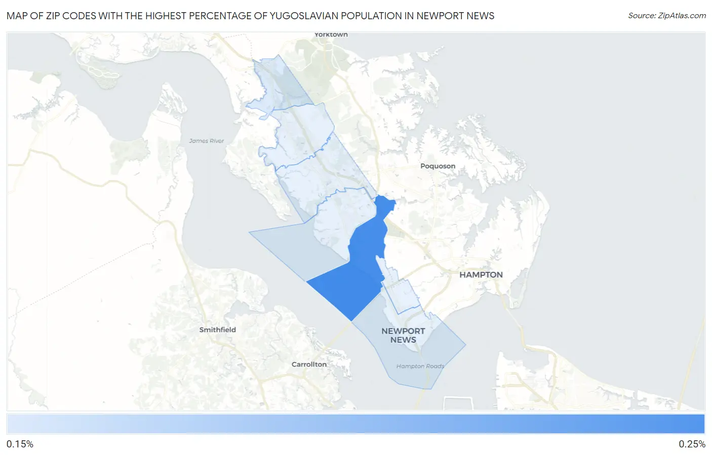Zip Codes with the Highest Percentage of Yugoslavian Population in Newport News Map