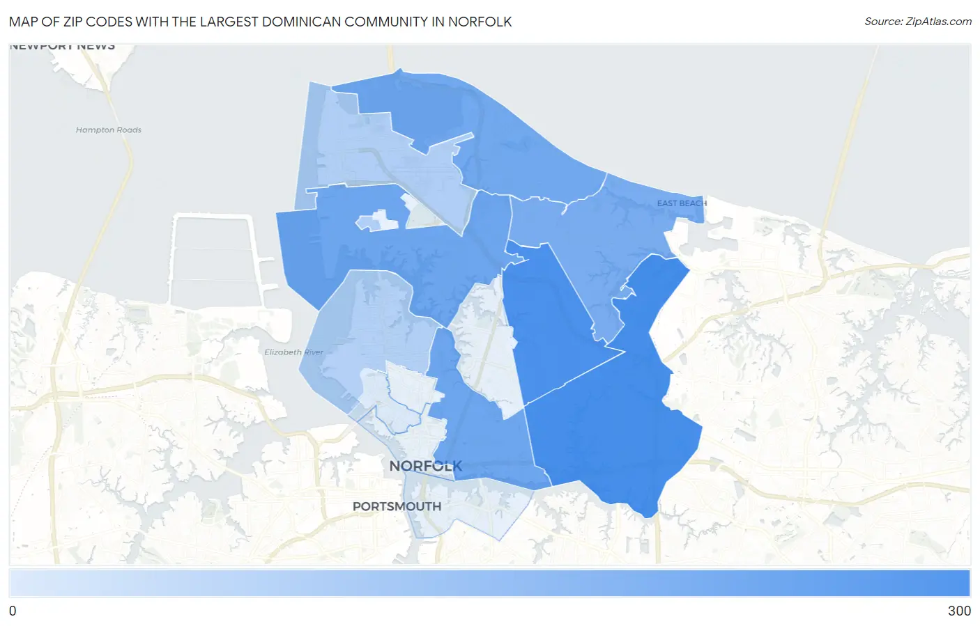 Zip Codes with the Largest Dominican Community in Norfolk Map