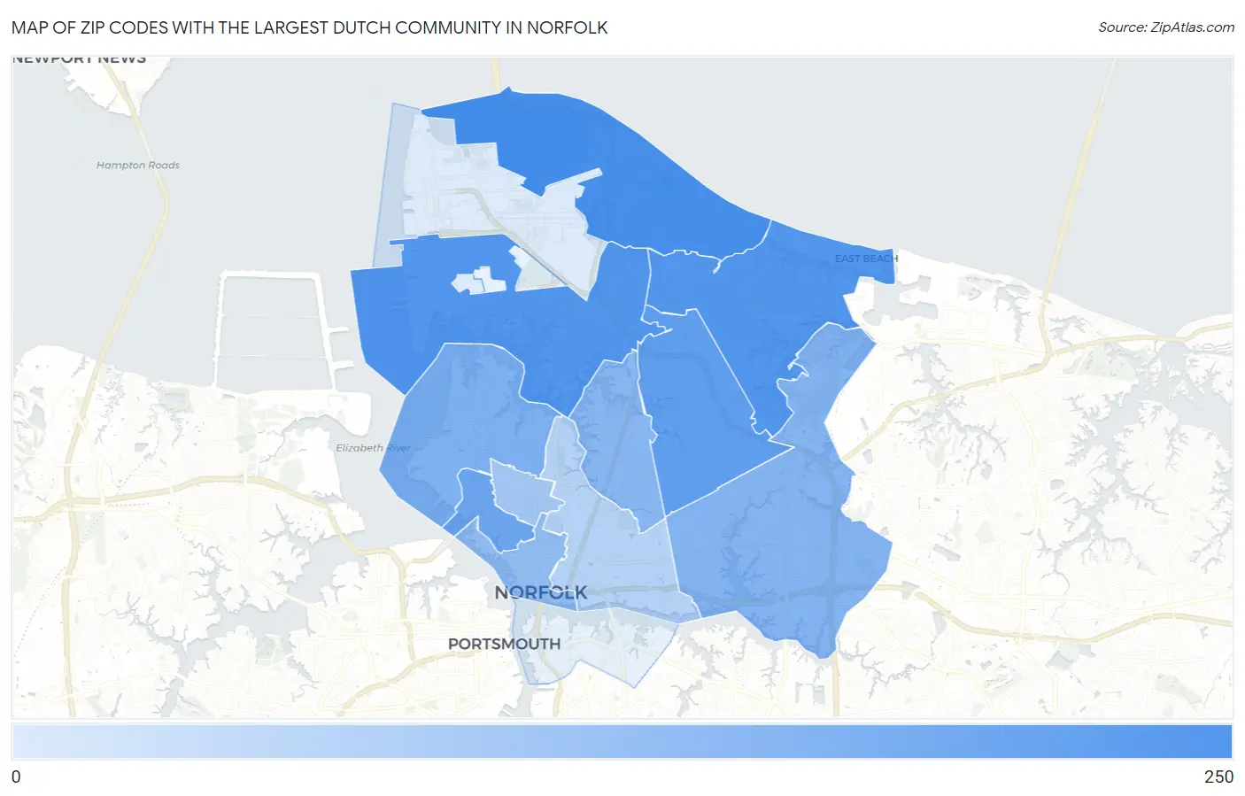 Zip Codes with the Largest Dutch Community in Norfolk Map
